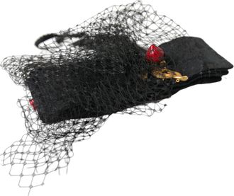 Dolce & Gabbana Womens Black Strawberry Sicily Crystal Mesh Net Headband Diadem Accessory