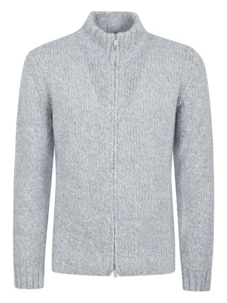 Lardini Light Grey Zip-Up Cardigan