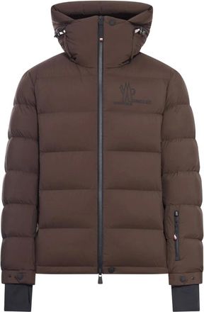 Moncler Jassen, Heren, Bruin, M, Leer, Isorno Gewatteerde Donsjas met Capuchon