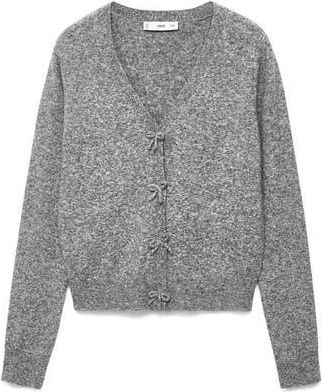 Mango Lady Bow Cardigan in Medium Heather Grey at Nordstrom Rack, Size X-Large