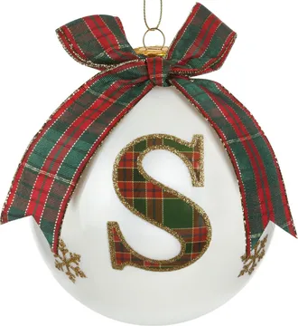 KASANOVA Pallina Natale lettera S tartan vetro 10 cm