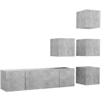 vidaXL vidaXL Set di Mobili Porta TV 6 pz Grigio Cemento in Legno Multistrato