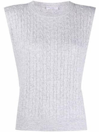 Brunello Cucinelli Kabelgebreide top - Grijs