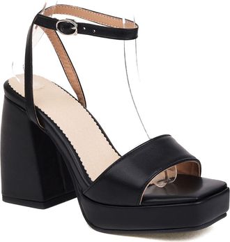 Generic Womens Ankle Strap Wedding Pumps with Buckle Open Toe Slingback Bridal Sandals Block High Heel Platform Shoes,Black,2.5 UK