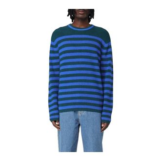 Paul Smith Round-neck Knitwear, male, Blue, Size: XL Striped Relaxed Fit Crew Neck Sweater