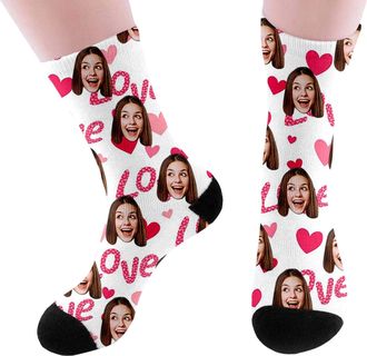 Generic Personalised Socks with Photo Fashion Funny Custom Face Socks Personalised Sock with Dog Pet and Heart Picture Unisex Print Crew Sock Valentines Day G