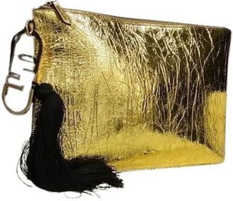 Fendi Gold Leather Clutch Bag (Pre-Owned)
