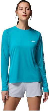 Columbia Tidal Teetm II Long Sleeve Womens Clothing Ocean Teal/White Logo : 2XL, Polyester
