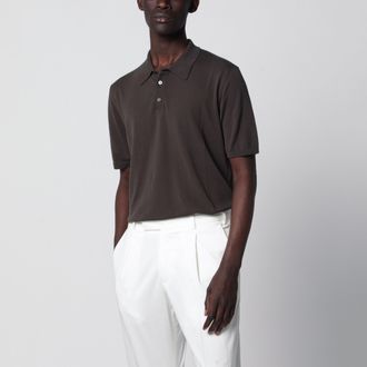 Roberto Collina Regular-fit cotton crepe knit polo in dark brown