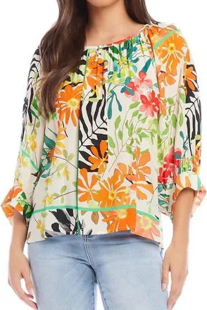 Karen Kane Paiden Blouson Sleeve Top In Multi Print