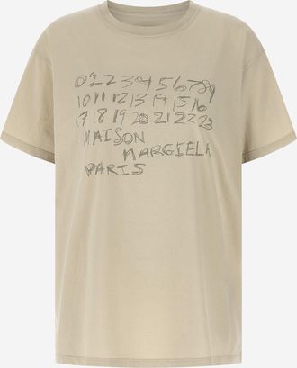 Maison Margiela Womens Cotton T-Shirt With Logo Cream T-Shirts & Jerseys