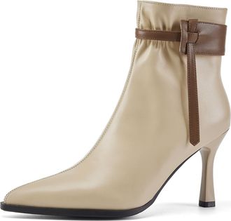 TinaCus Womens Genuine Leather Pointed Toe Handmade Side Zip Up Stiletto Heel Ankle Boots, Apricot, 6 UK