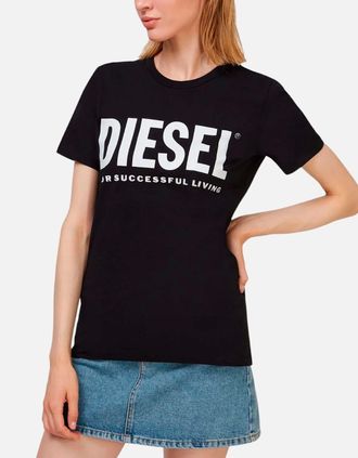 Diesel Womens DIESEL T-SILY Womens Short Sleeve T Shirt Crew Neck Casual Black Summer Tee NEW - Size: 10/8