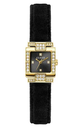 Guess Taylor Square Leather Strap Watch, 21mm in Black at Nordstrom