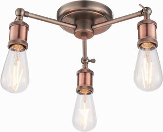 Endon Lighting Hal - 3 Light Semi flush Aged Pewter, Aged Copper Plate, E27