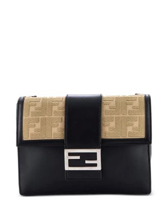 Fendi Flat Baguette Leather with Zucca Jacquard Medium crossbody bag - Nero