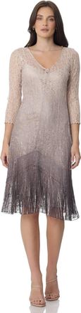 Komarov Lace Three-Quarter Sleeve Dress In Beach Cafe Ombre