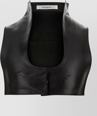 Gimaguas leather jill crop top high collar