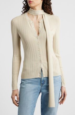 Rag & Bone Gianna Tie Neck Rib Sweater in Beige at Nordstrom, Size Xx-Small