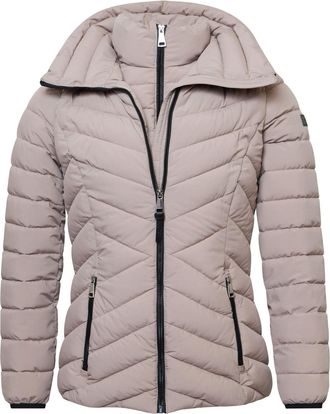 DKNY Womens Bibbed Zip Front Puffer Jacket in Beige - Size Small