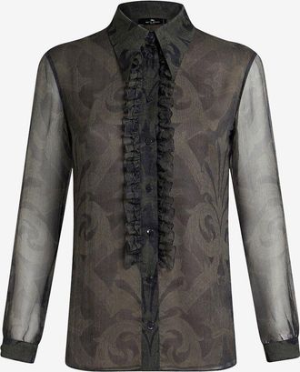 Etro Seidenkrepon-Hemd mit R&uuml;schen und Arabeskenprint