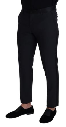 Dolce & Gabbana Black Wool Men Formal Pants Virgin Silk Polyester