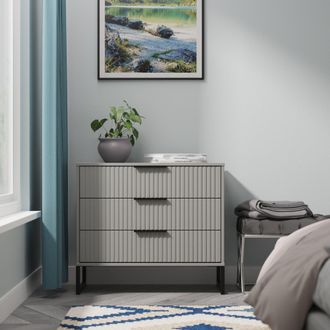 Lewis's Fluted 3 Drawer Chest in Dusk Grey - Ready Assembled - Lewiss Home | TJ Hughes