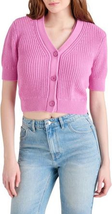 Steve Madden Janae Short Sleeve Cotton Blend Cardigan in Crocus at Nordstrom, Size X-Small