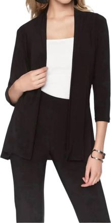 Frank Lyman Design Throwover Knit Three Quarter Sleeve Jacket In Black
