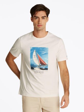 Tommy Hilfiger T-Shirt TOMMY HILFIGER HILFIGER COLOR PHOTO PRINT TEE, Herren, Gr. XXL, weiss (ivory petal), Single Jersey, Obermaterial: 100% Baumwolle, Rundhals, Sh