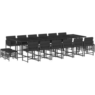 vidaXL Set De Muebles Jard&iacute;n 17 Pzas Con Cojines Rat&aacute;n Sint&eacute;tico Negro Vidaxl