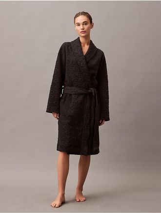 Calvin Klein Womens Terry Lounge Quilted Jacquard Robe - Black - X-S