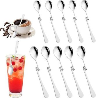 OEM Juego De 10 Cucharillas De Caf&eacute; De Acero Inoxidable: Ideales Para Miel, Mermelada Y Latte Macchiato, Con Espirales Y Funci&oacute;n Para Colgar