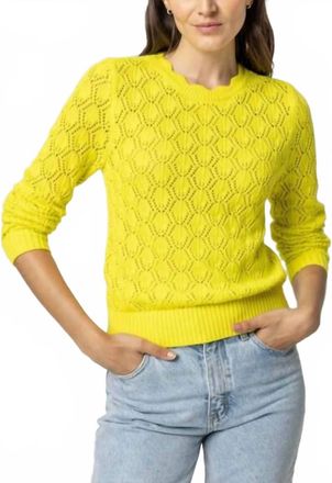 Lilla P Womens Pointelle Stitch Crewneck Sweater In Lemon Lime