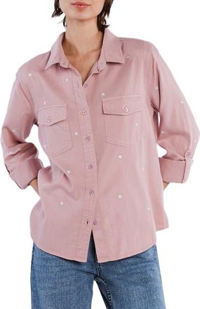 BILLY T Pretty Stars Embroidered Button-Up Shirt in Pale Mauve at Nordstrom, Size X-Large