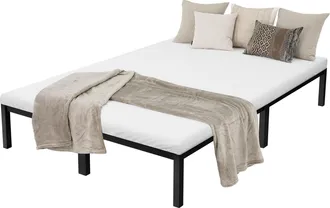 ML Design Estructura Metalica De Cama 140x200 Cm Sobre Marco De Acero Con Somier Color Negro Amplio Espacio De Almacenamiento Mueble Base De Colch&oacute;n Dise&ntilde;o Indi