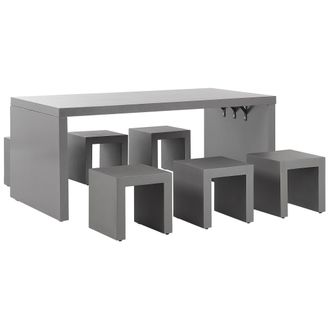 Beliani Conjunto De Comedor De Jard&iacute;n Mesa Rectangular De Cemento Reforzado Gris 6 Taburetes 6 Plazas Resistente Al Agua Taranto
