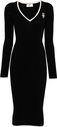 Elisabetta Franchi intarsia-knit ribbed midi dress - women - Viscose/Polyester - 44 - Black