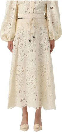 Zimmermann Rokken, Dames, Wit, M, Lace Midi Skirt