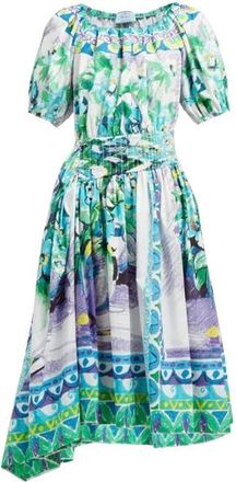 Prada Cotton Print Ruched Dress Size M