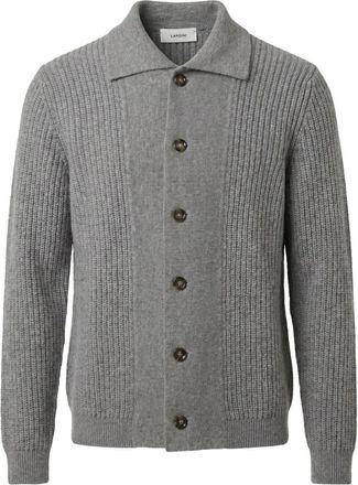 Lardini Gebreide Cardigan met Hemdskraag en Knopen - Heren - Vesten - Grijs - S - Wol - Truien & Vesten