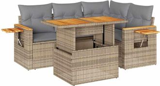 vidaXL Set Sof&aacute;s Jard&iacute;n Y Cojines 5 Pzas Rat&aacute;n Sint&eacute;tico Acacia Beige Vidaxl