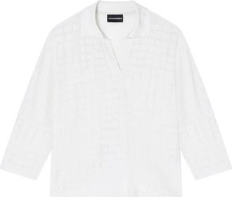Emporio Armani Jacquard Jersey Jumper met Polokraag - Dames - Polos - Wit - M - Katoen - Tops