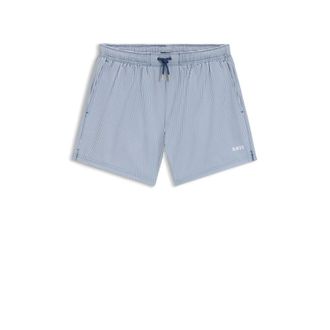BOSS Embroidered-logo swim shorts in striped seersucker