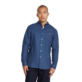 Farah Vintage Oxford-overhemd met lange mouwen en knoopsluiting voor heren (Diep Blauw)