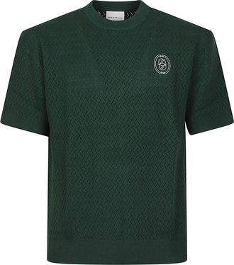 Dr&ocirc;le de Monsieur Embroidered Logo Openwork Knit Cotton T-Shirt