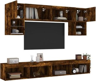 vidaXL Vidaxl - Mobili tv a Muro con led 6pz Rovere Fumo in Legno Multistrato