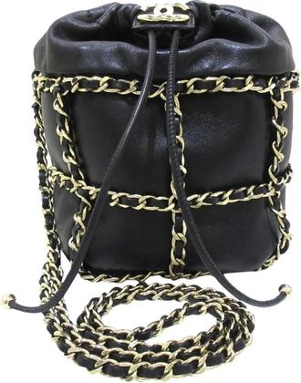 Chanel Pre-owned CC Chain Lamslederen Bucket Bag - Dames - Vintage Tas - Zwart - ONE Size - Leer - Vintage