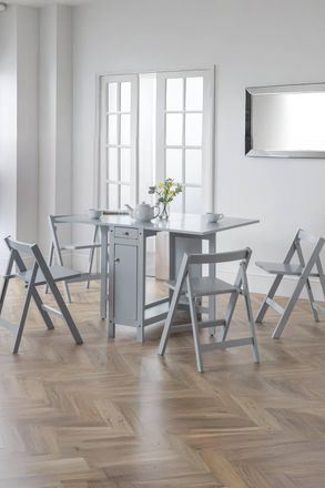 Julian Bowen Savoy 4 Seater Drop Leaf Gateleg Dining Set with Folding Chairs in Light Grey