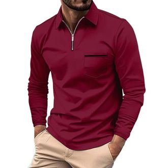 Generic Casual Zipped Polo Shirts Men - Long Sleeve Polo T-Shirts Comfortable Running Training Tee Business Work Tops Golf Tennis T Shirts Slim Fit Outdoor Sp